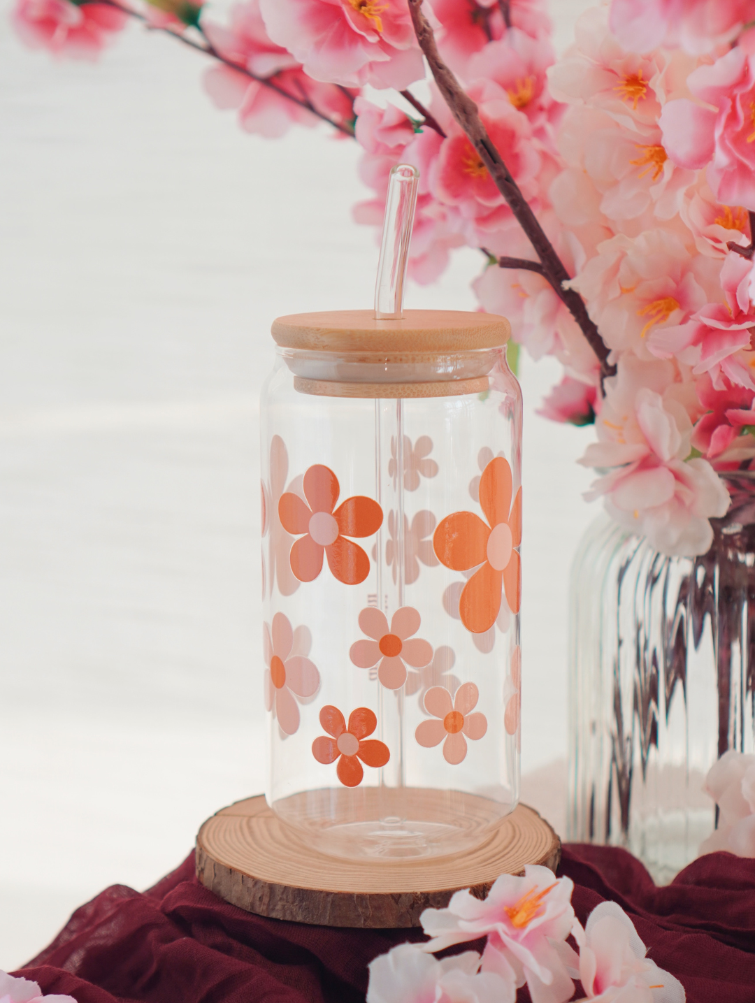 Crimson Bloom Glass Cup