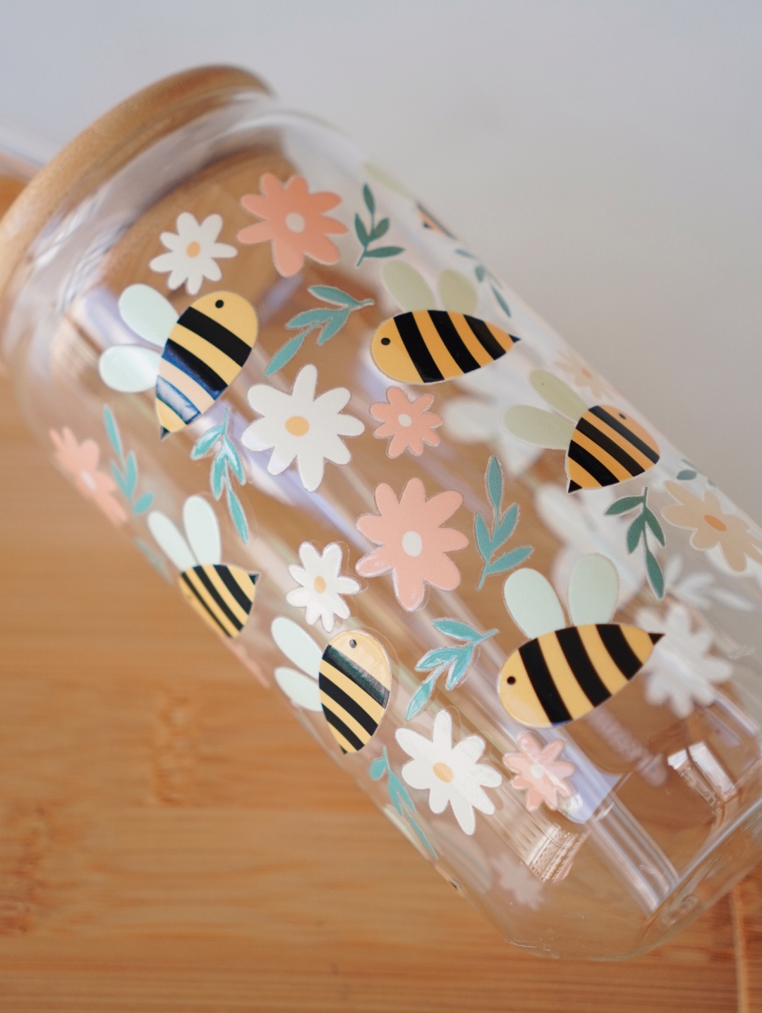 Bee Happy Glass Cup