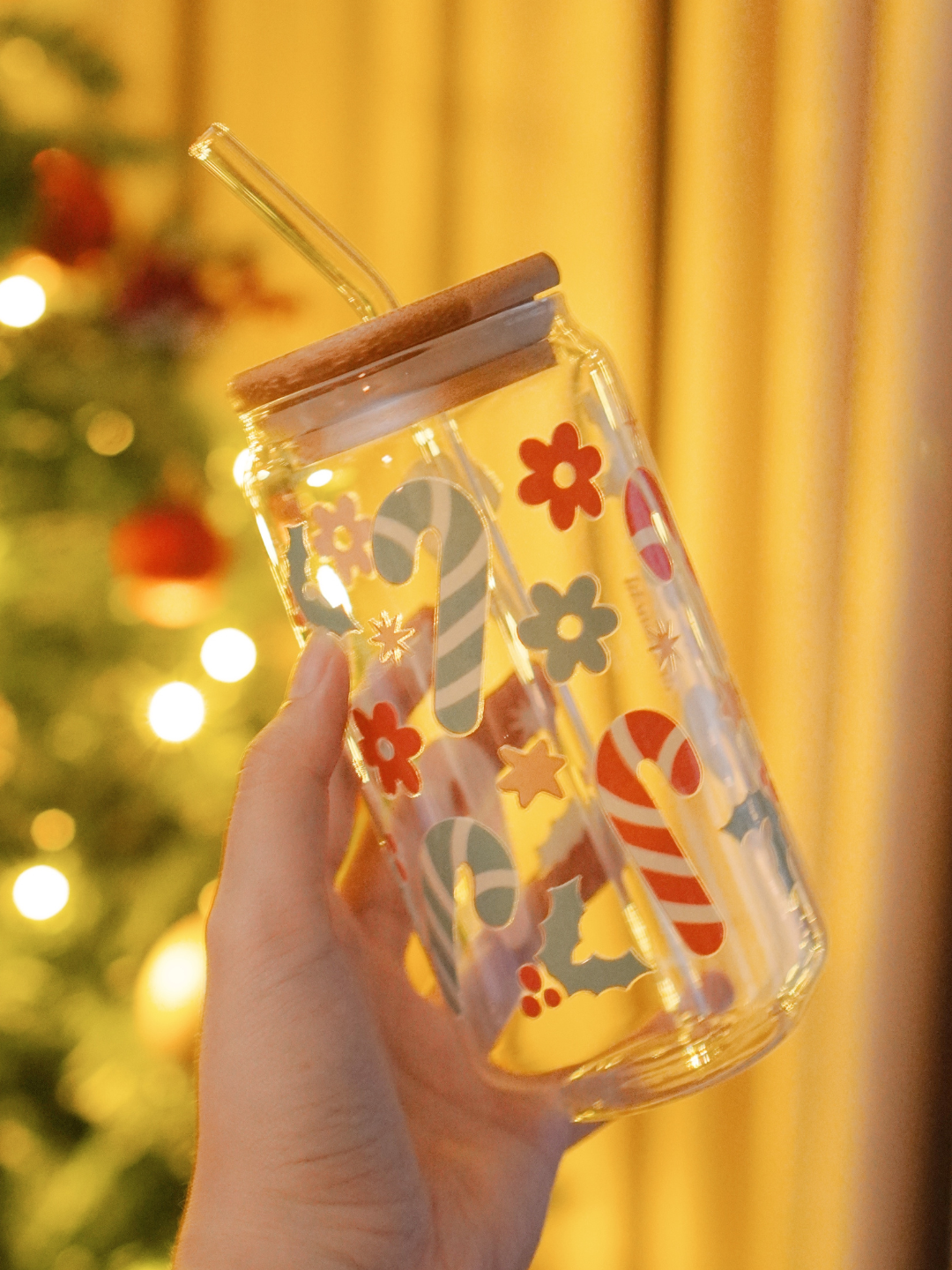 Holiday Cane Christmas Glass Cup