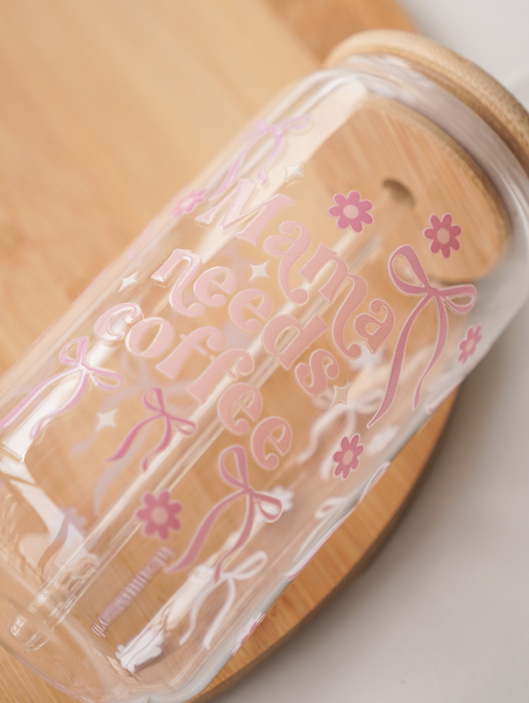 Mama Needs Coffee Glass Cup (Pink)