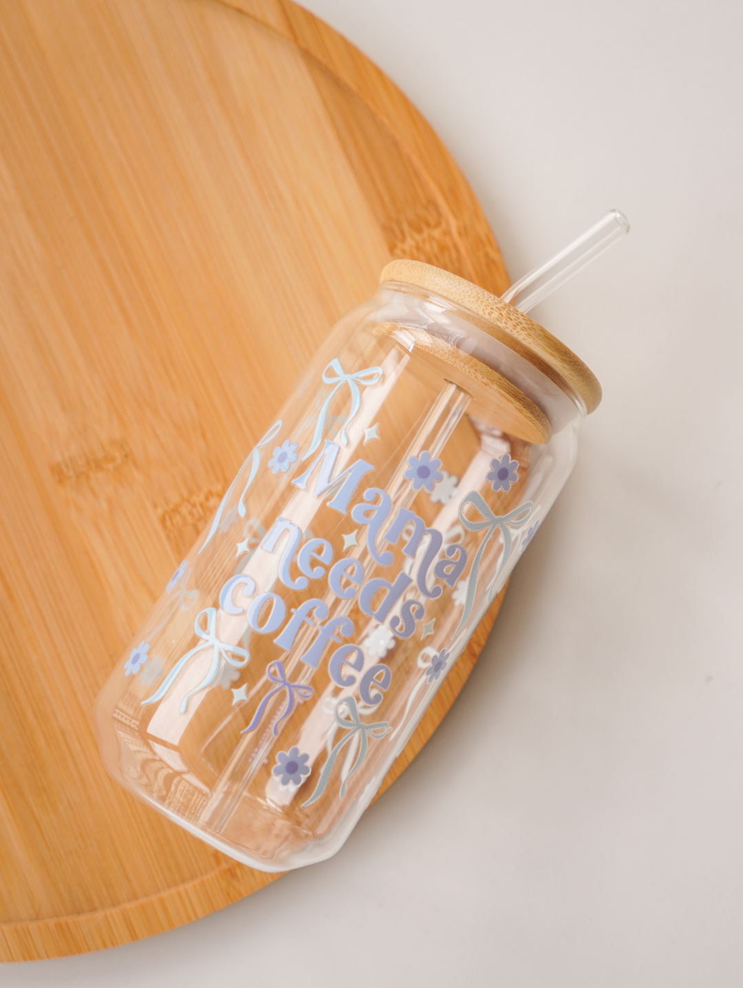 Mama Needs Coffee Glass Cup (Blue)
