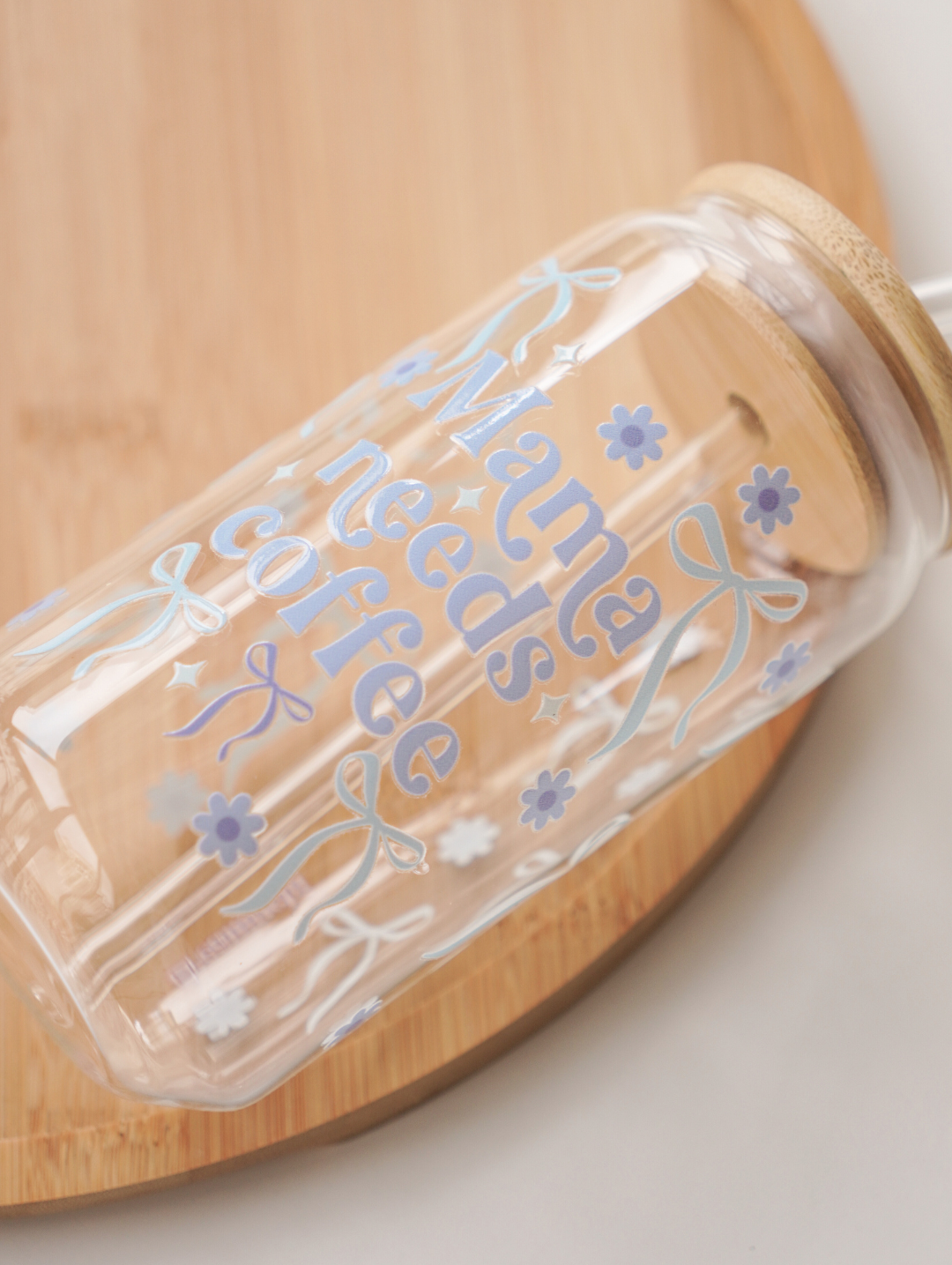 Mama Needs Coffee Glass Cup (Blue)