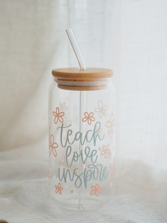 Teach Love Inspire (Pastel) Glass Cup