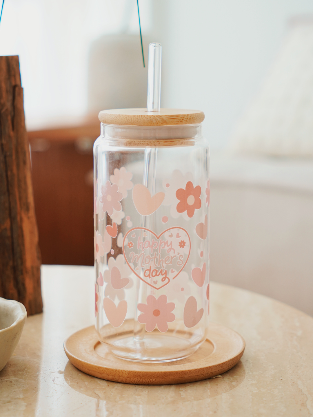 Mother's Day Heart Frame Glass Cup