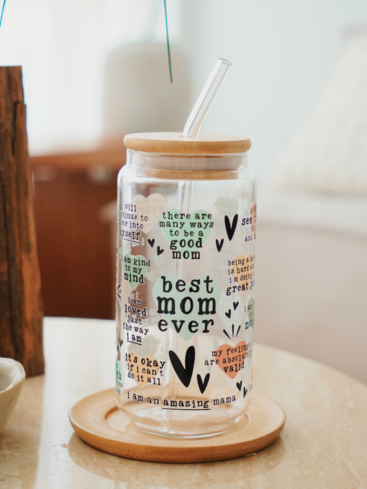 A Mom's Affirmations Glass Cup (Green)