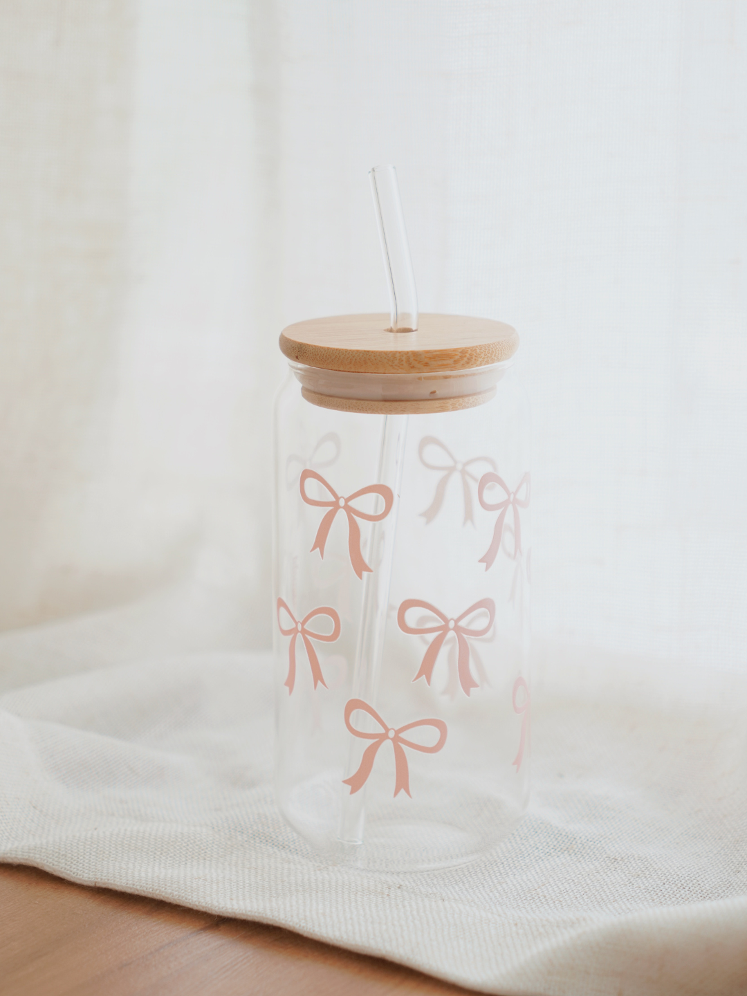 Pink Coquette Ribbon Glass Cup