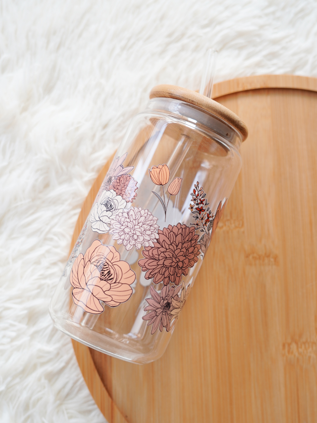 Autumnal Floral Glass Cup