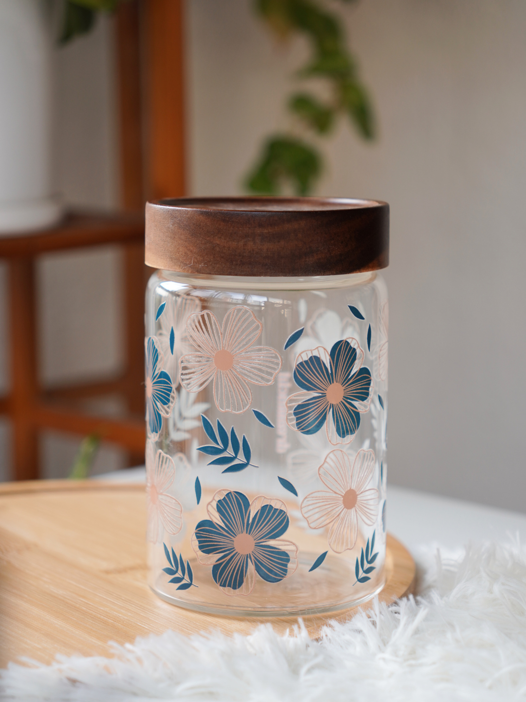 Teal Blossom Food Storage Jar