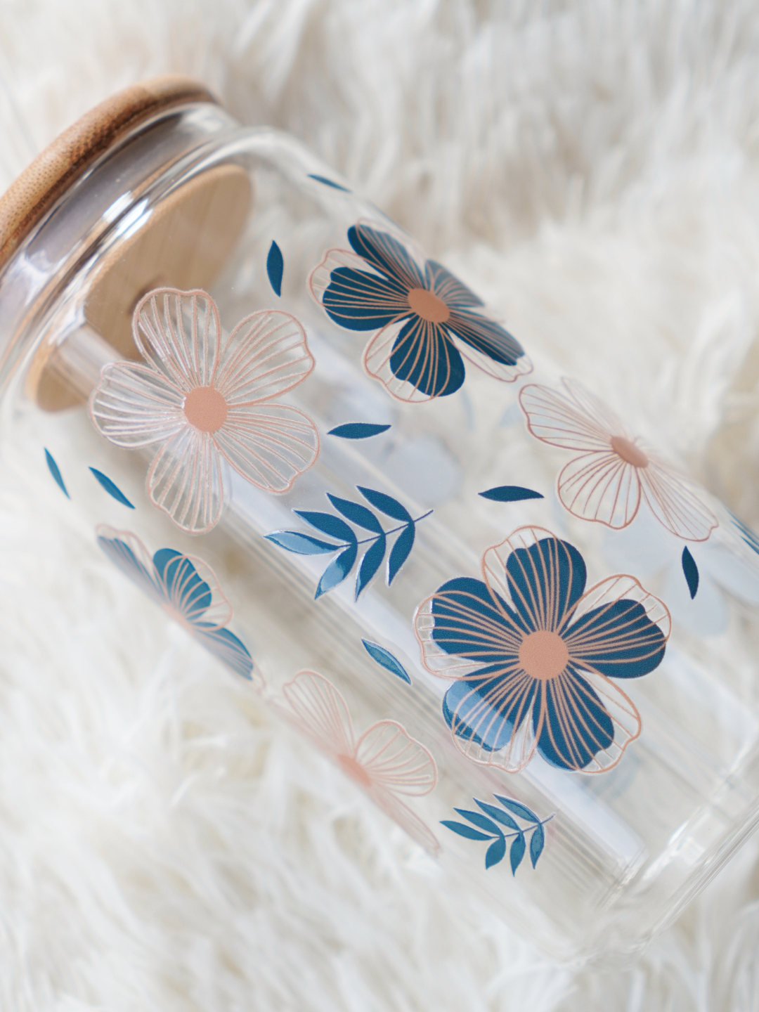 Teal Blossom Glass Cup