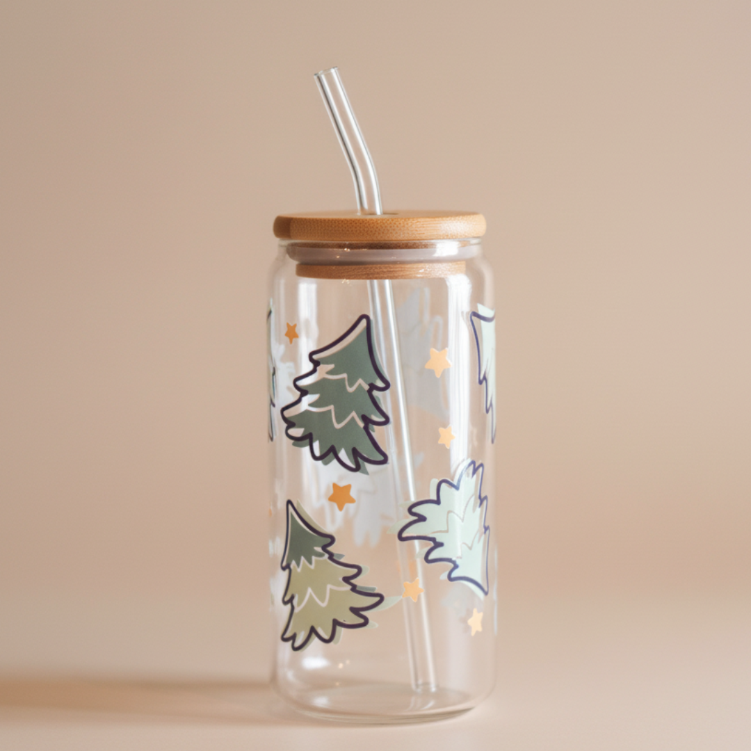 Green Christmas Tree Glass Cup