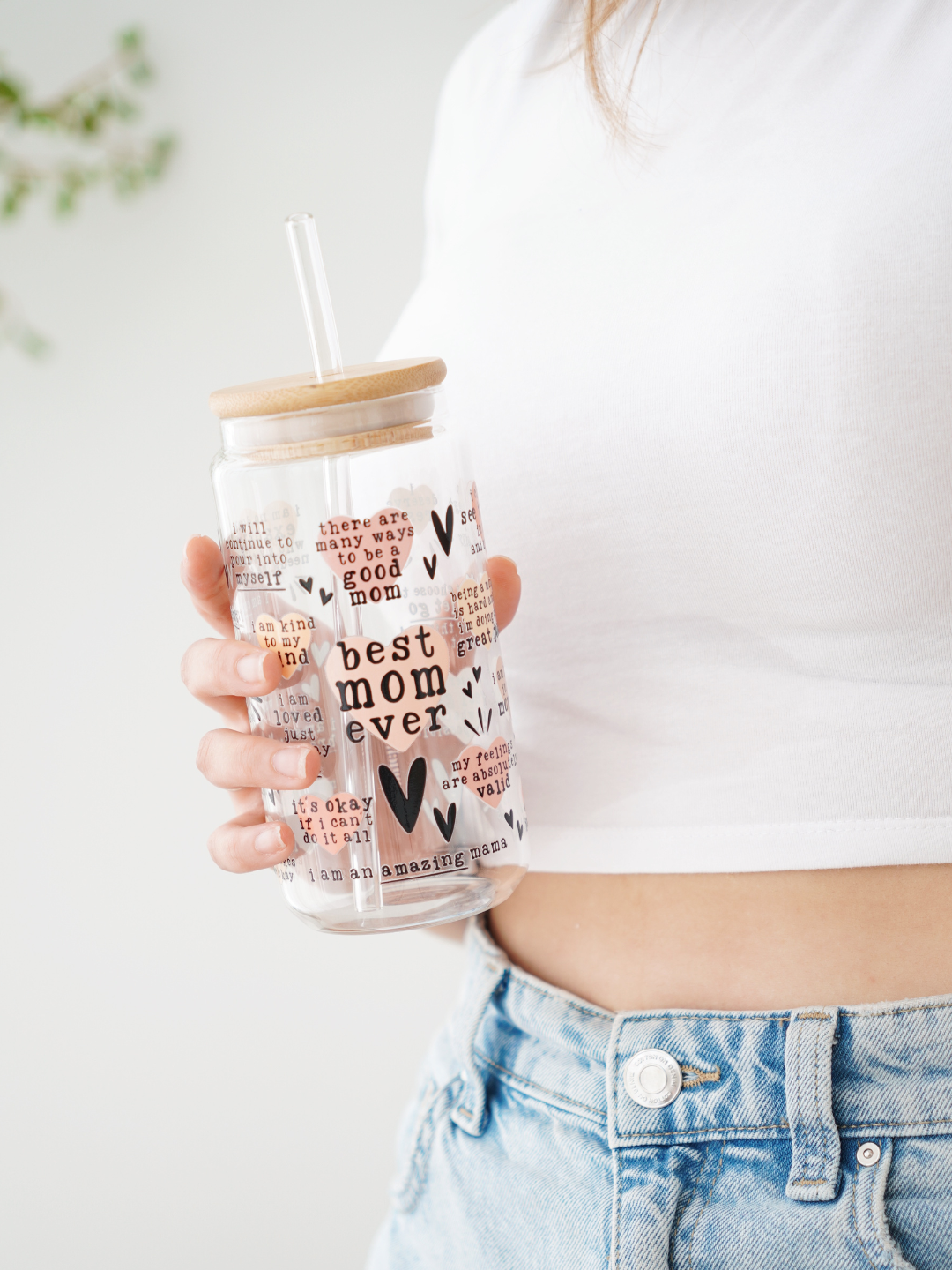 A Mom's Affirmations Glass Cup (Pink)