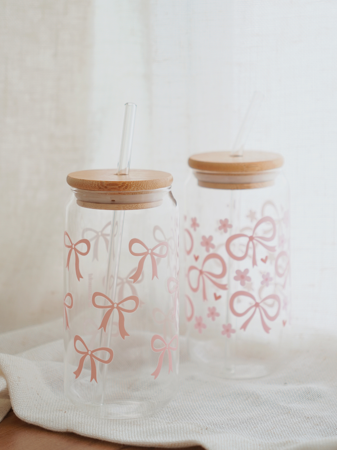 Pink Coquette Ribbon & Hearts Glass Cup