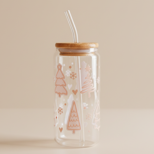Pink Christmas Tree Glass Cup