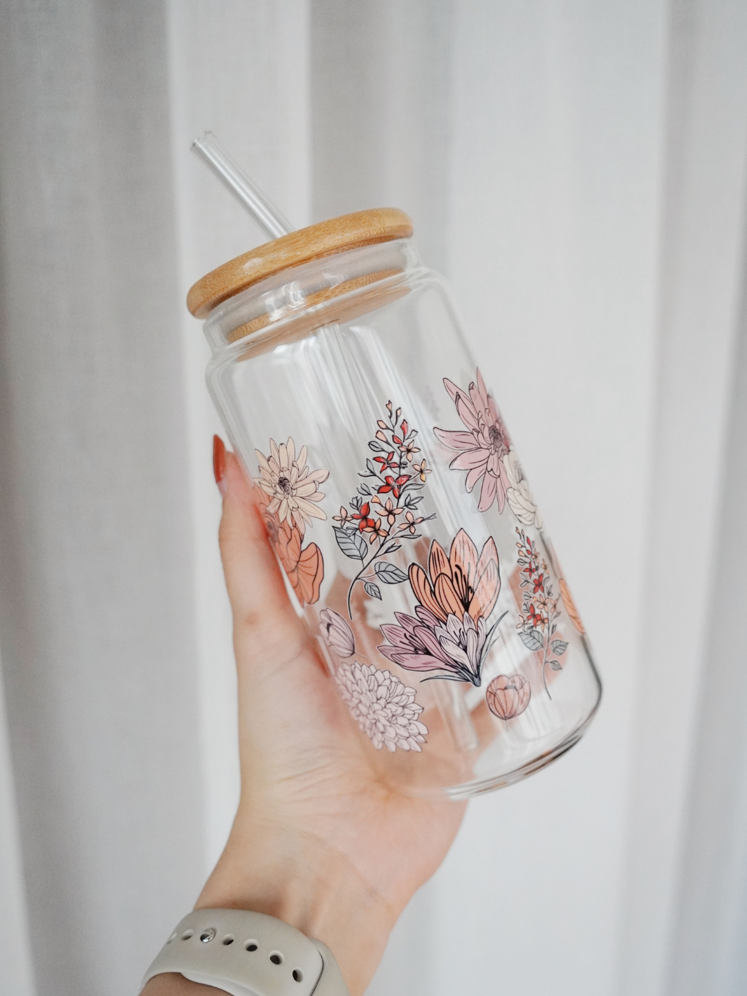 Autumnal Floral Glass Cup