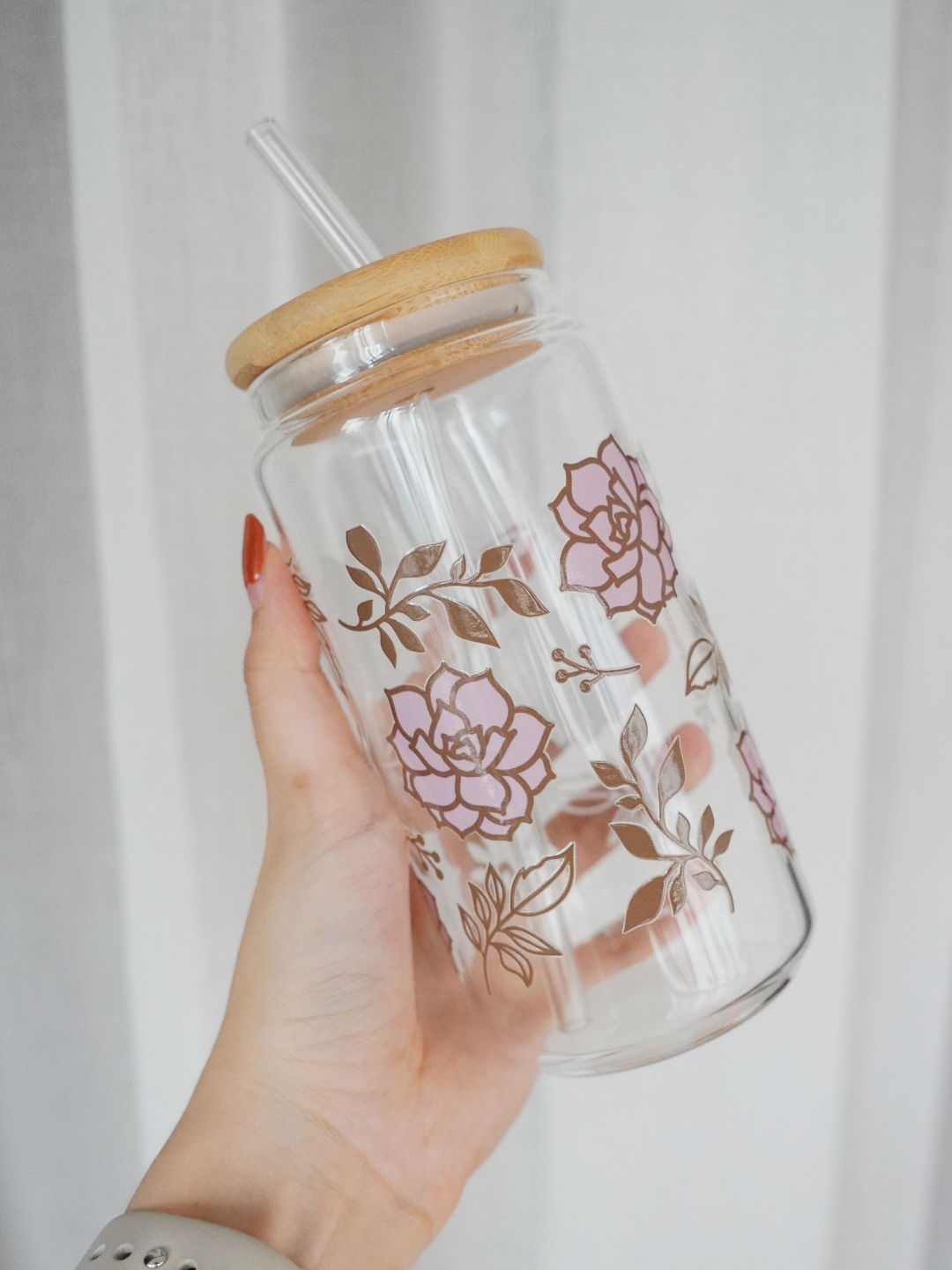 Rosy Blossom Glass Cup