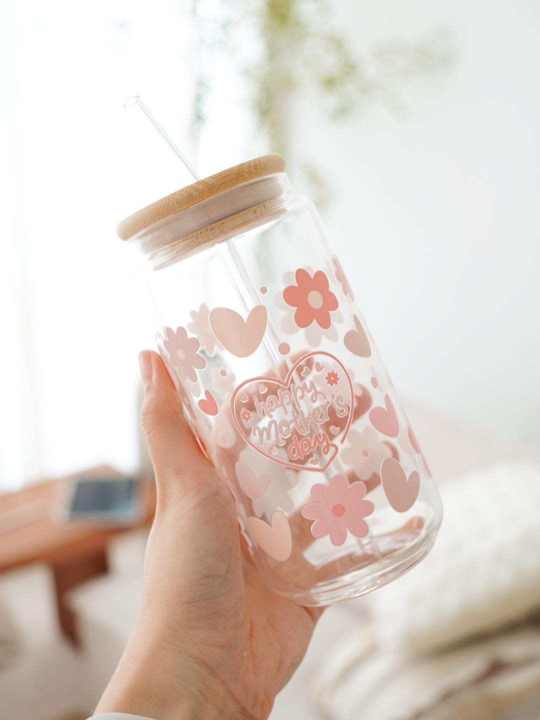 Mother's Day Heart Frame Glass Cup