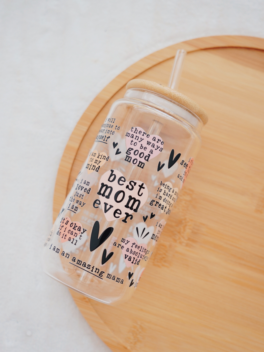 A Mom's Affirmations Glass Cup (Pink)