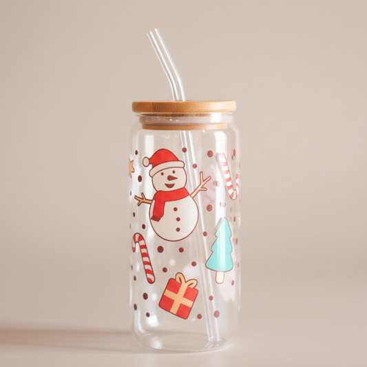 Christmas Snowman Glass Cup