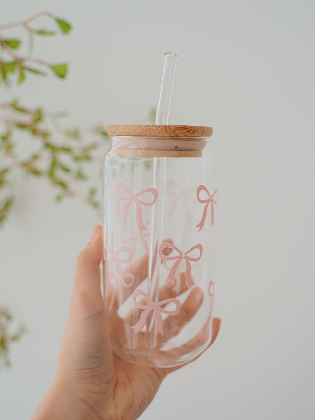 Pink Coquette Ribbon Glass Cup