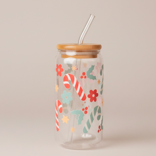 Holiday Cane Christmas Glass Cup