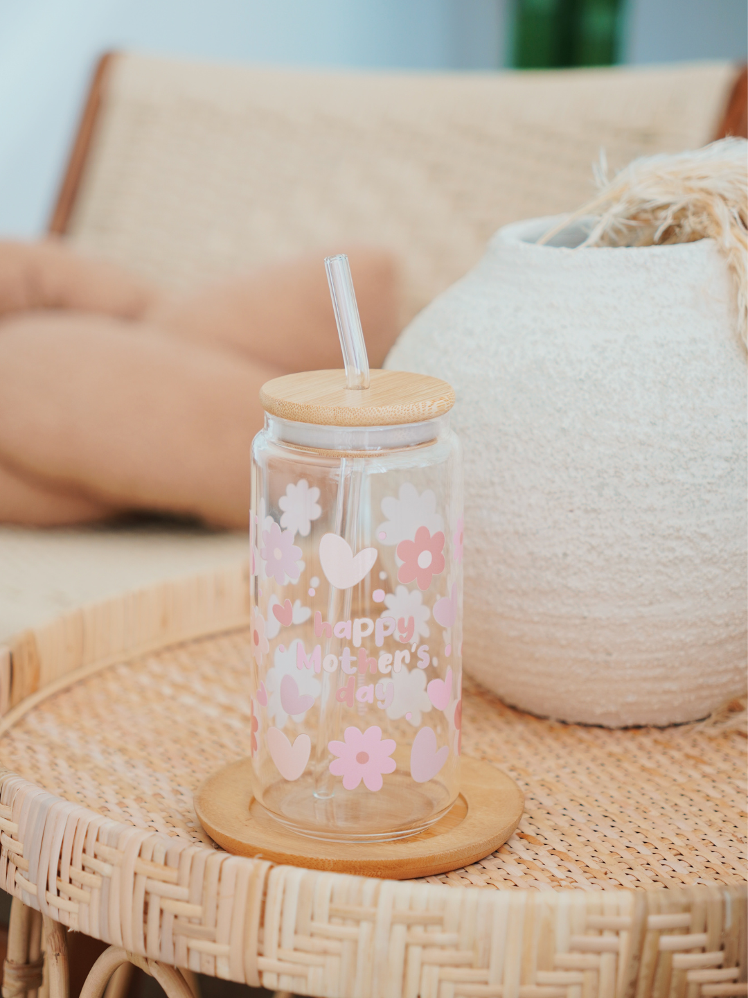 Mother's Day Hearts & Flowers Glass Cup