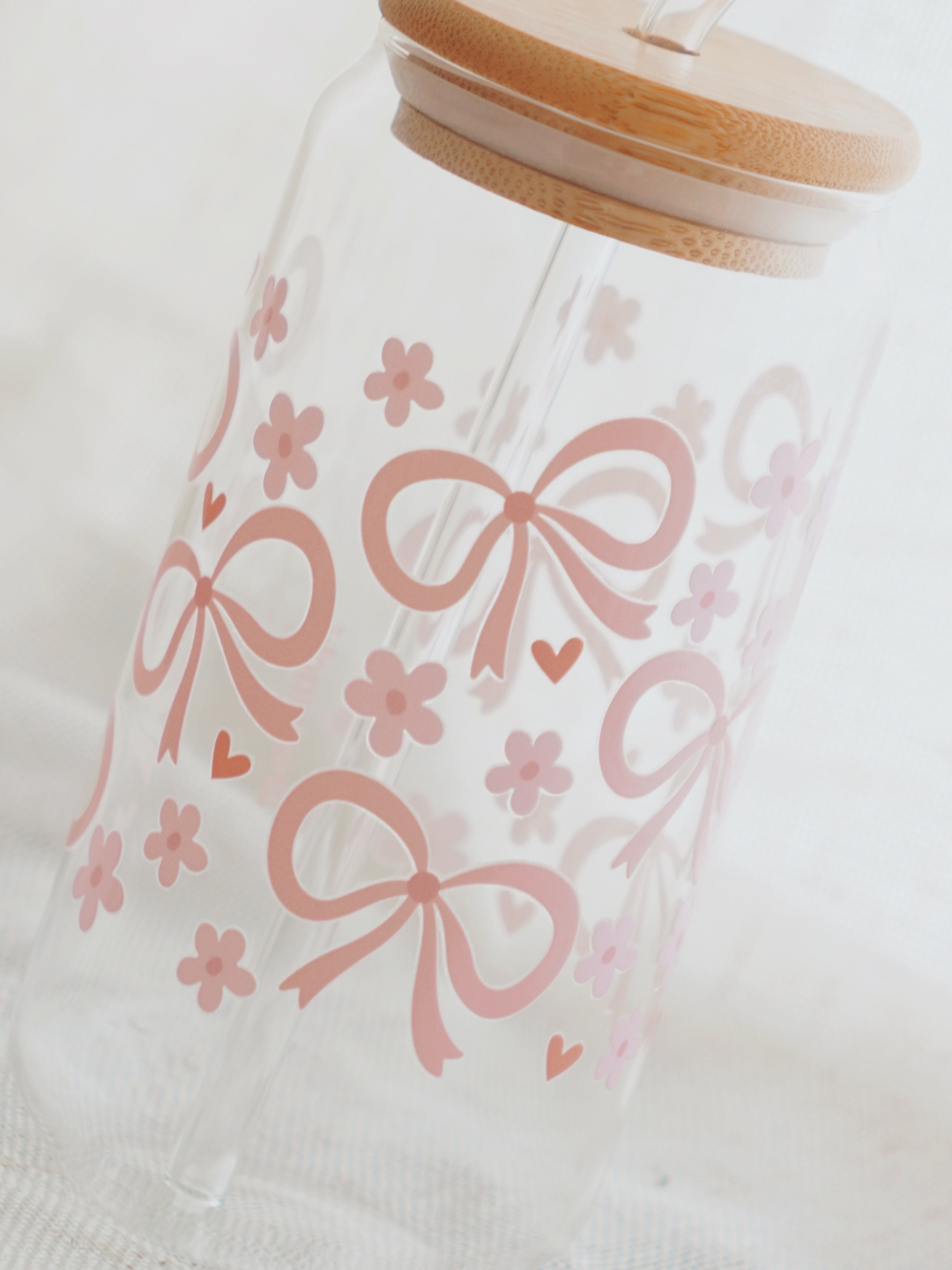 Pink Coquette Ribbon & Hearts Glass Cup