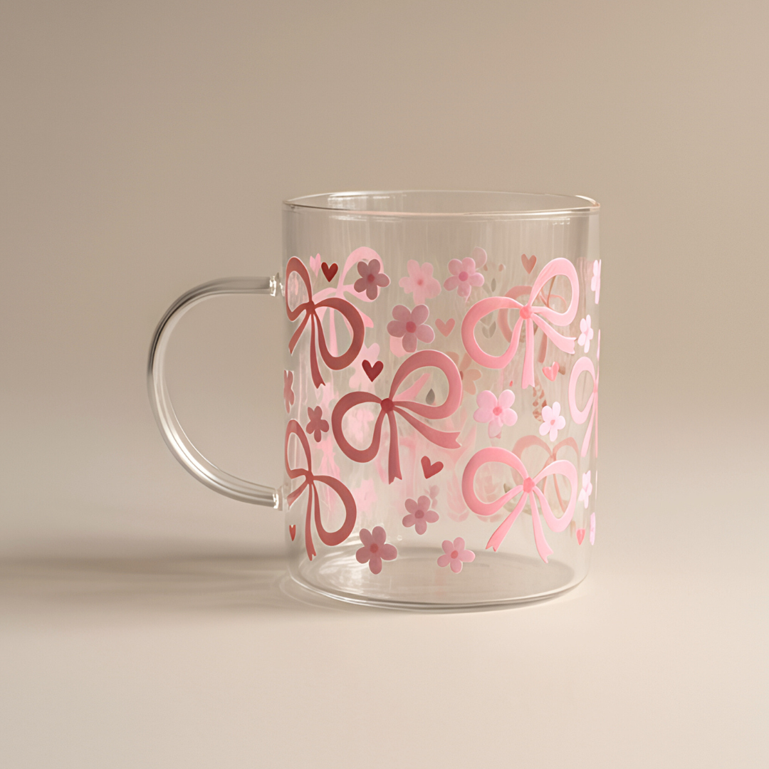 Pink Coquette Ribbon & Hearts Glass Mug