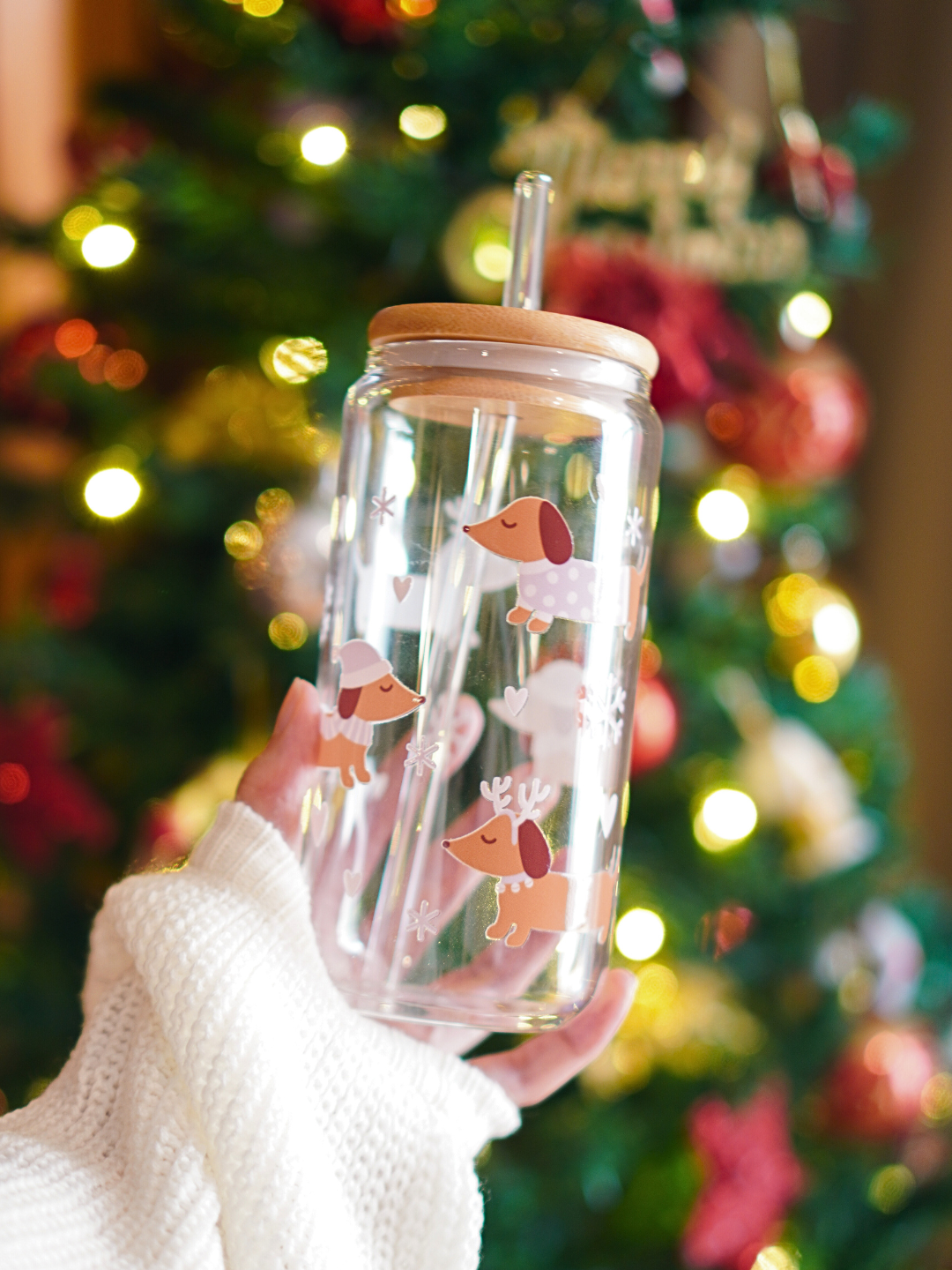 Christmas Dachshund Glass Cup