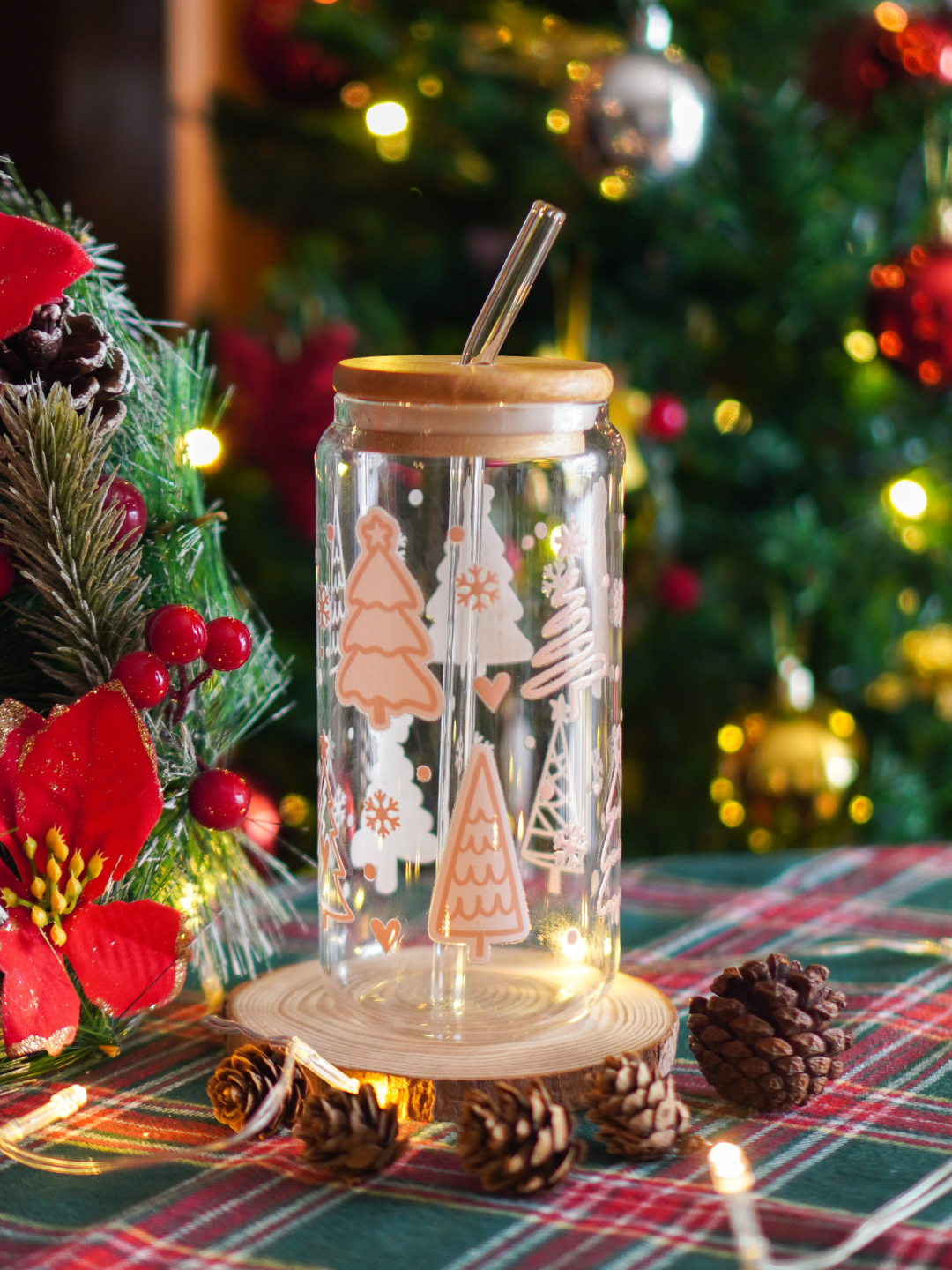 Pink Christmas Tree Glass Cup