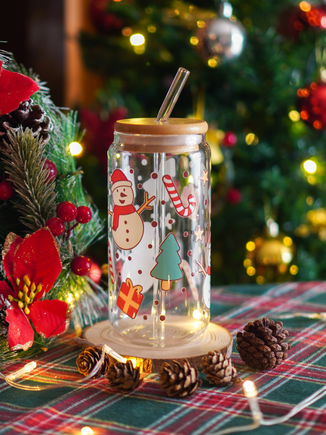 Christmas Snowman Glass Cup