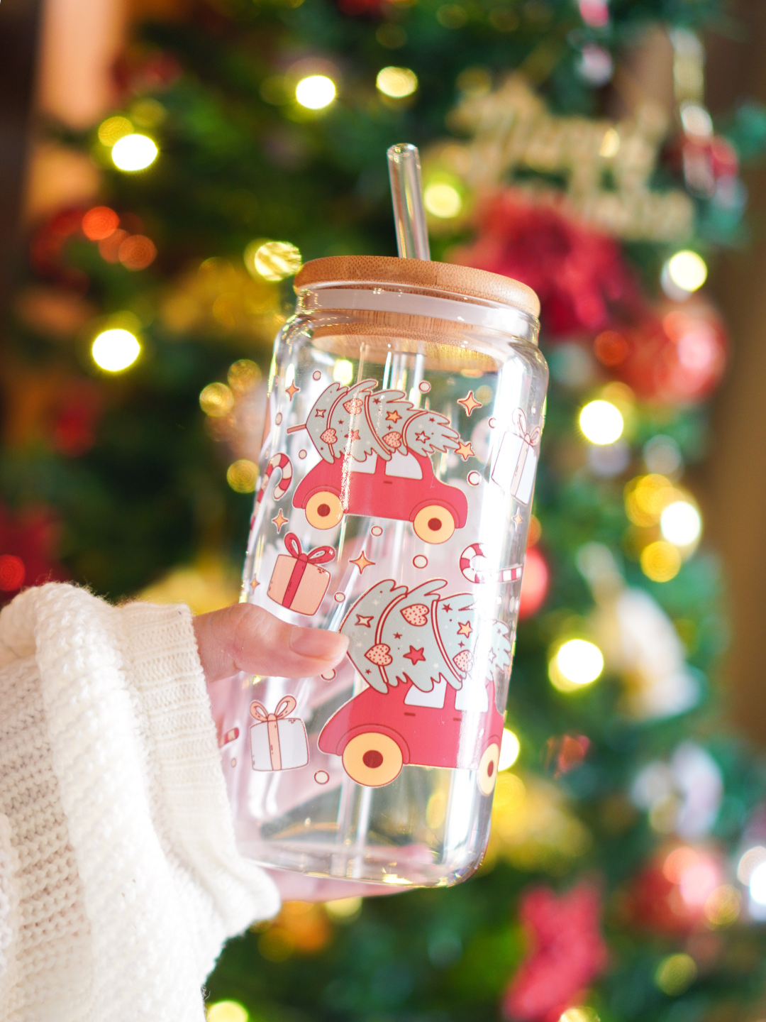 Christmas Truck Glass Cup