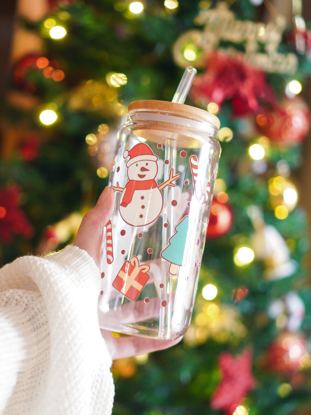 Christmas Snowman Glass Cup