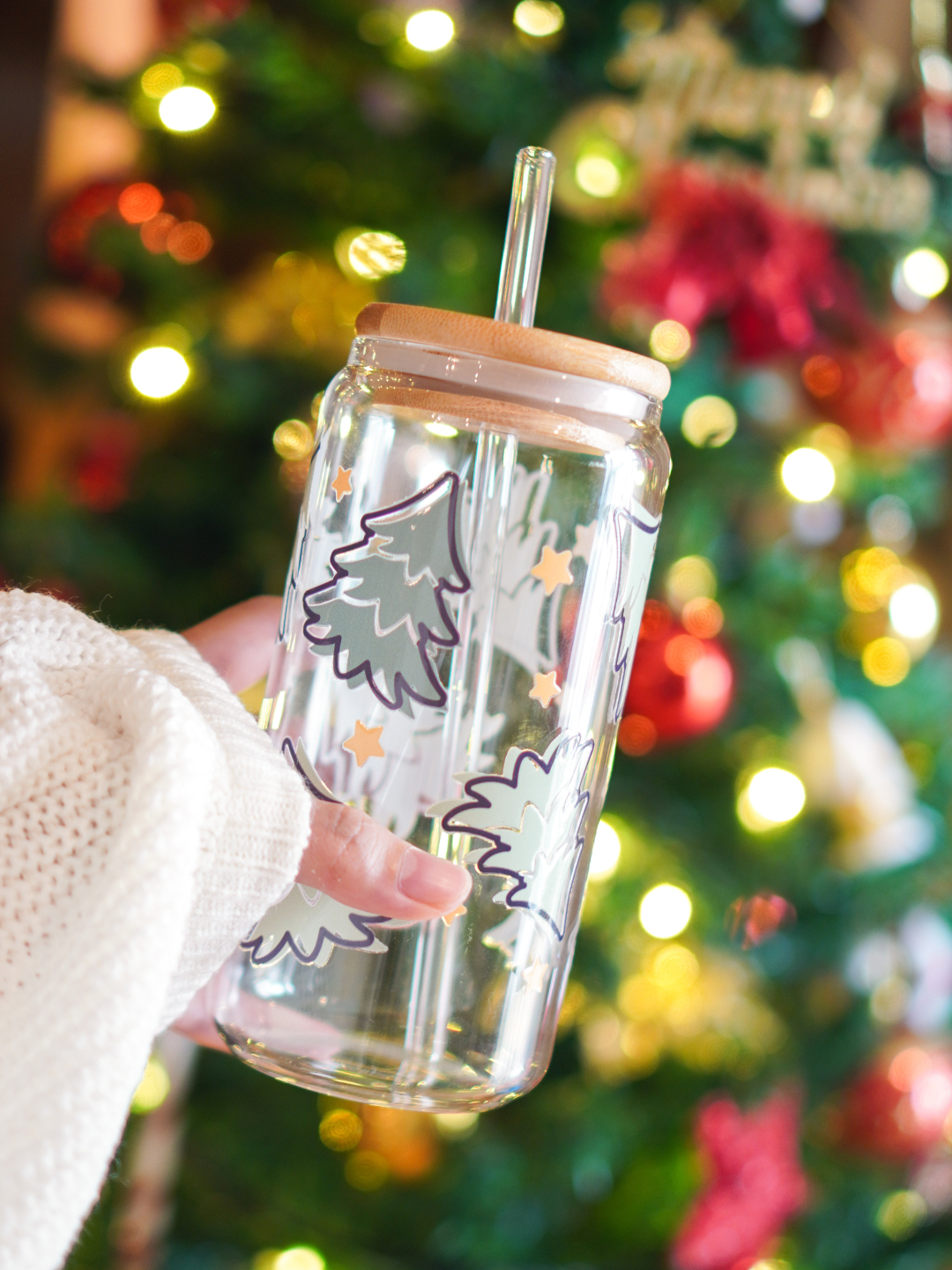 Green Christmas Tree Glass Cup