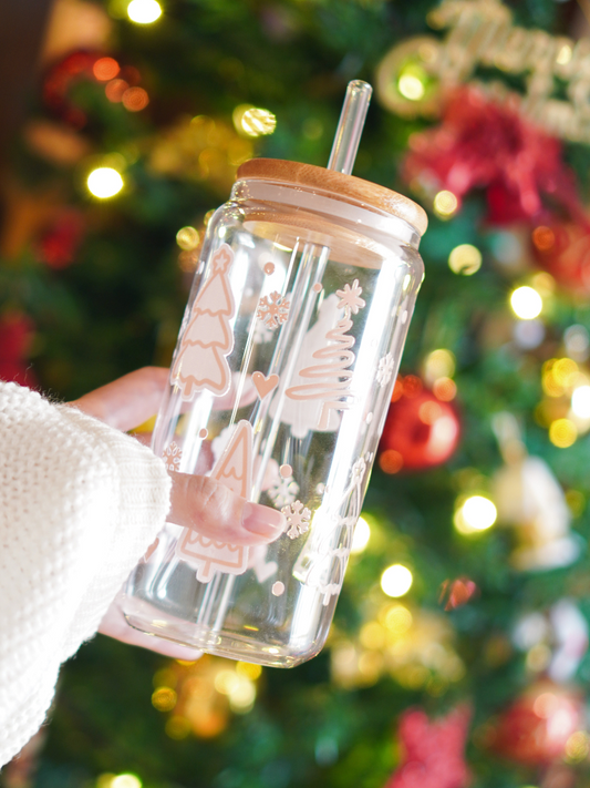 Pink Christmas Tree Glass Cup