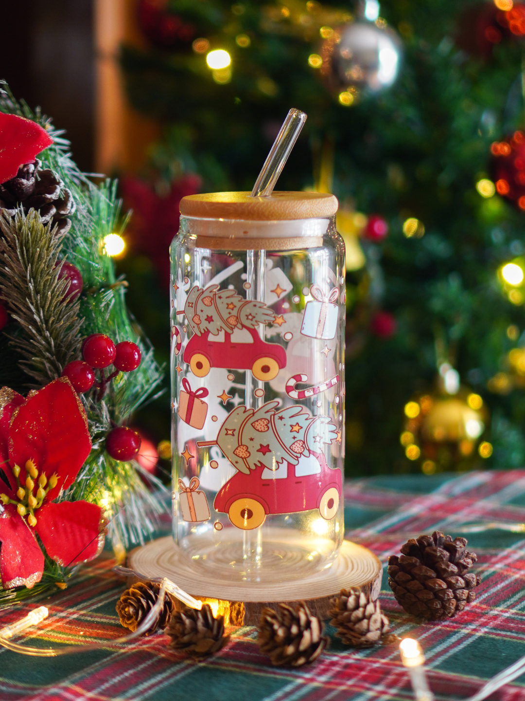 Christmas Truck Glass Cup