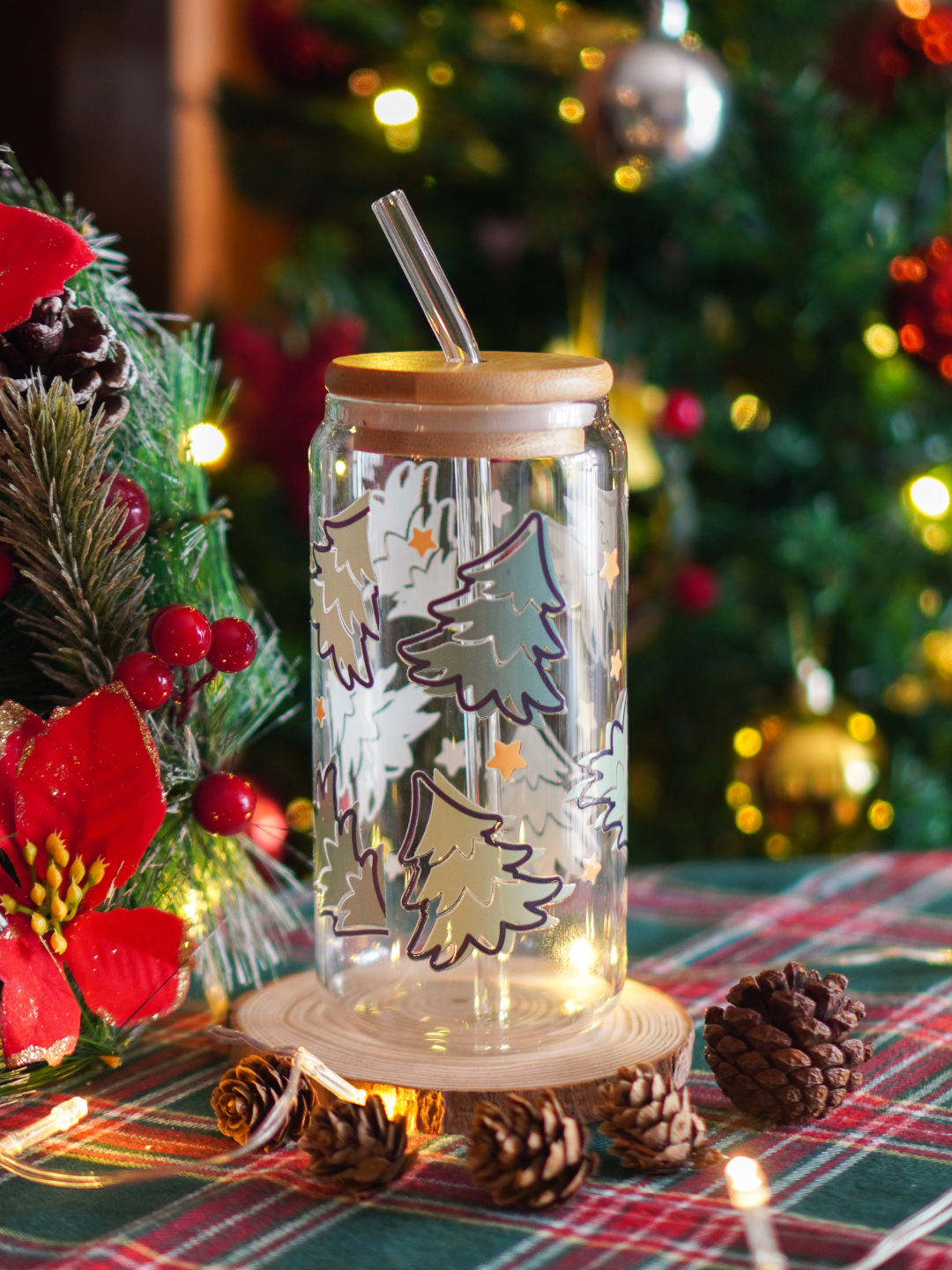 Green Christmas Tree Glass Cup